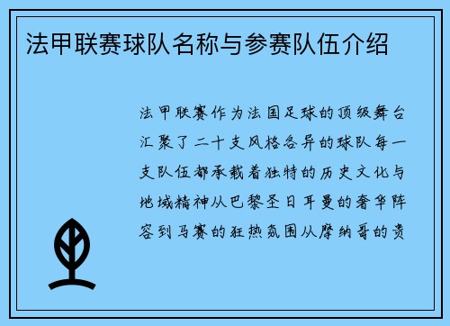法甲联赛球队名称与参赛队伍介绍