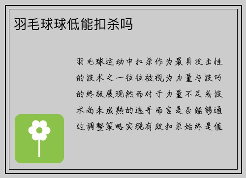 羽毛球球低能扣杀吗